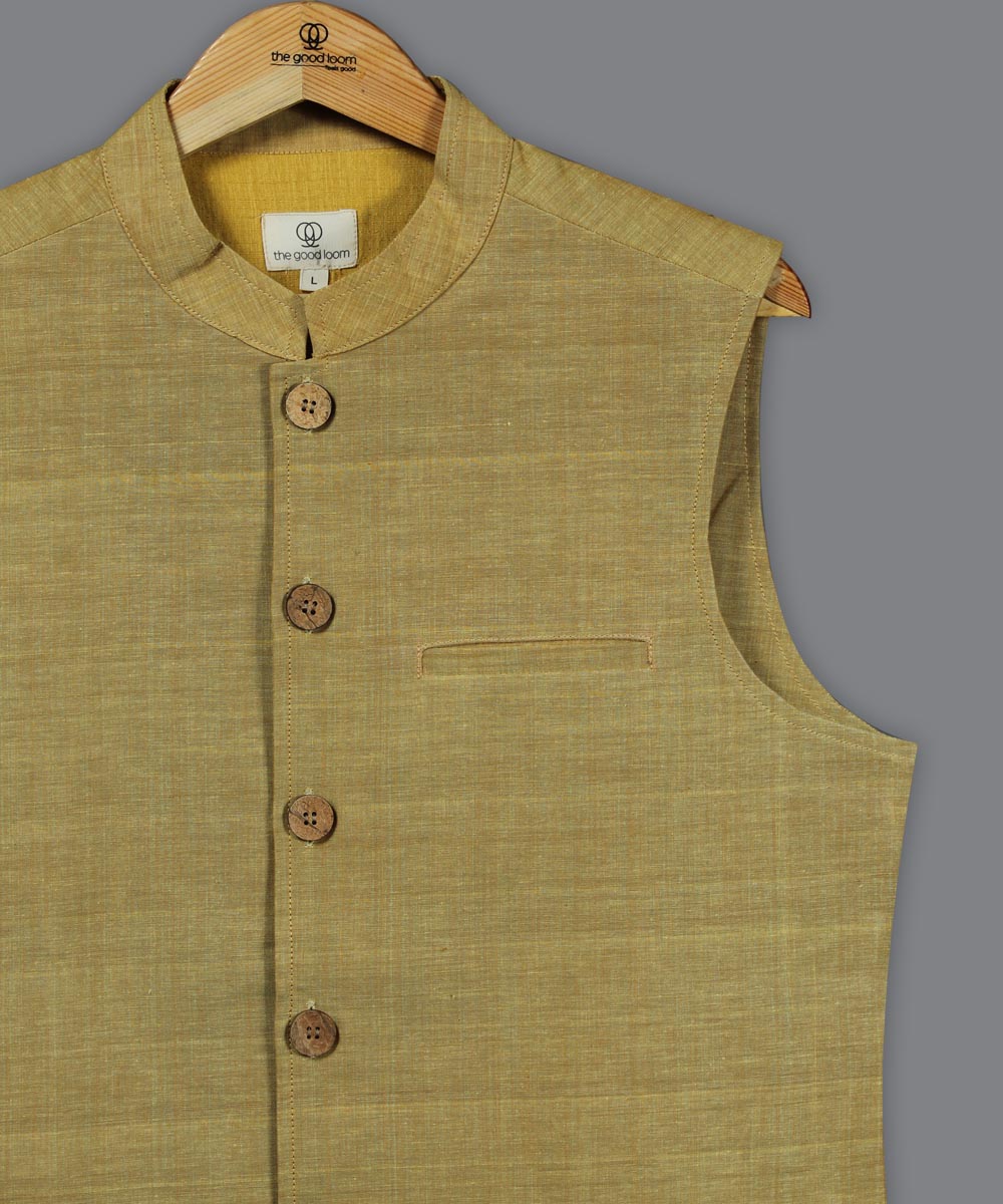Mustard yellow cotton nehru jacket