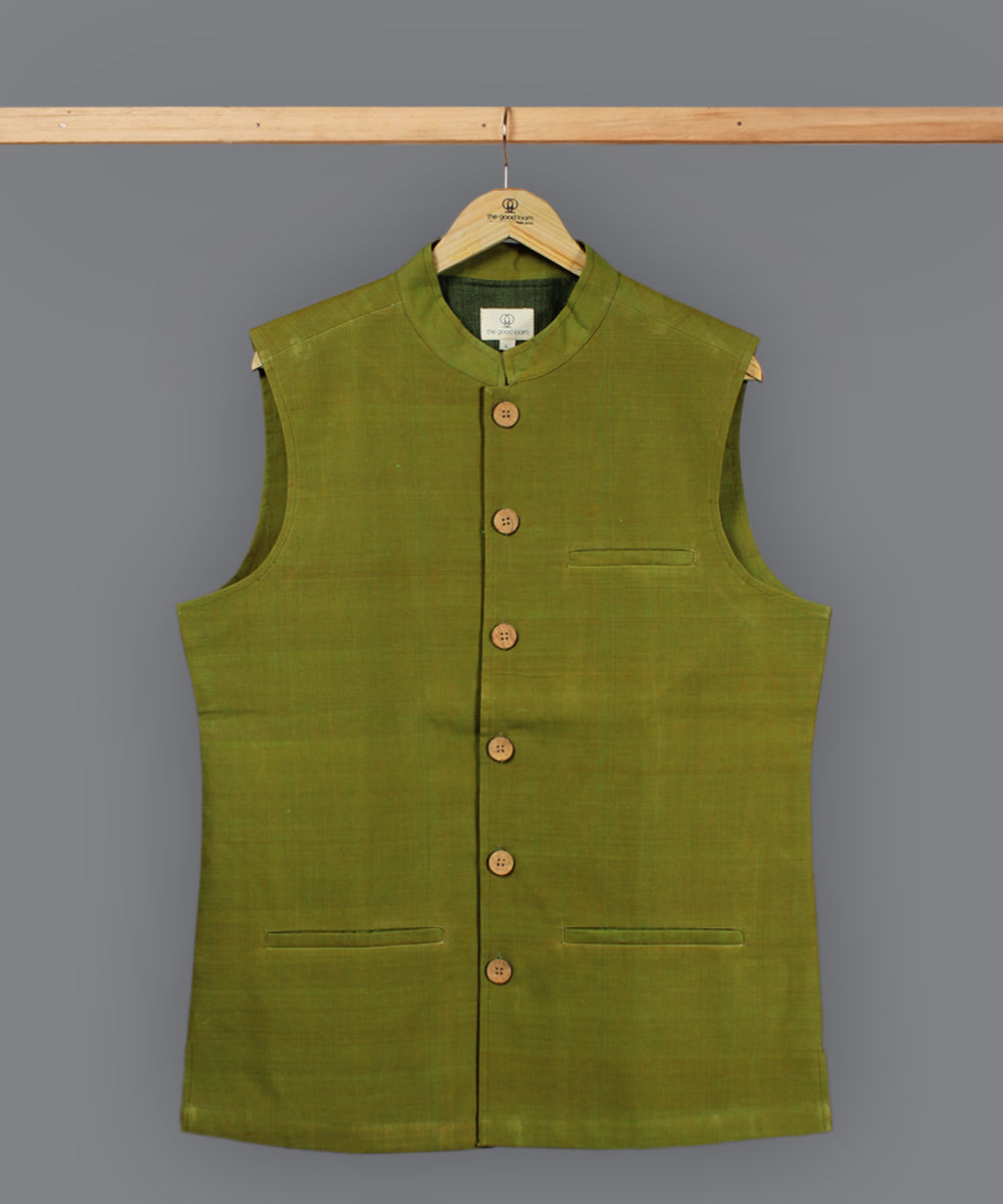 Green cotton nehru jacket
