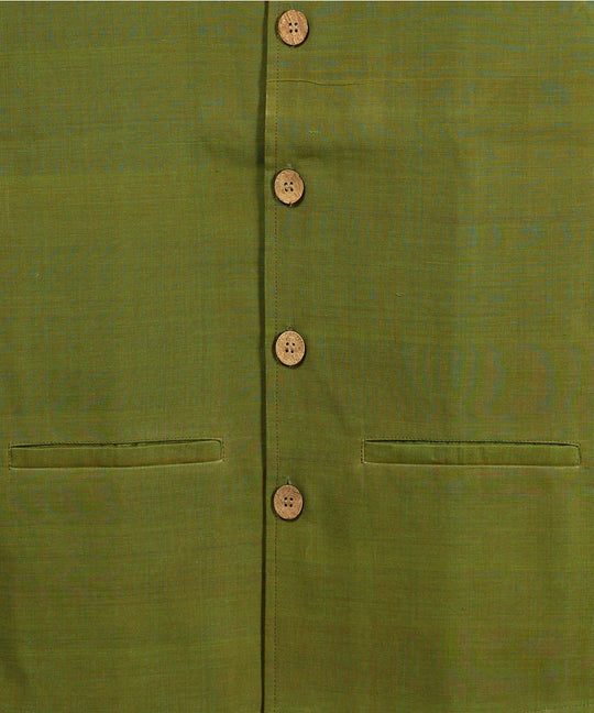 Green cotton nehru jacket
