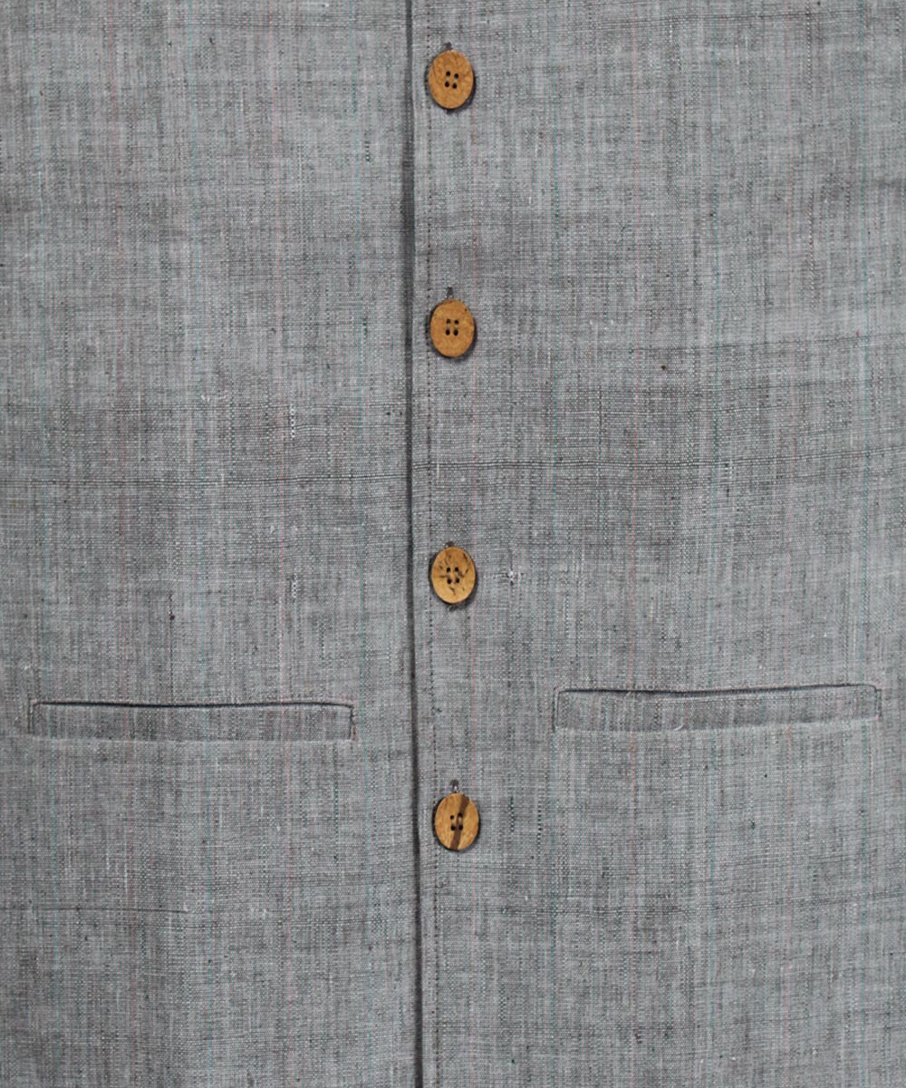 Grey white cotton nehru jacket