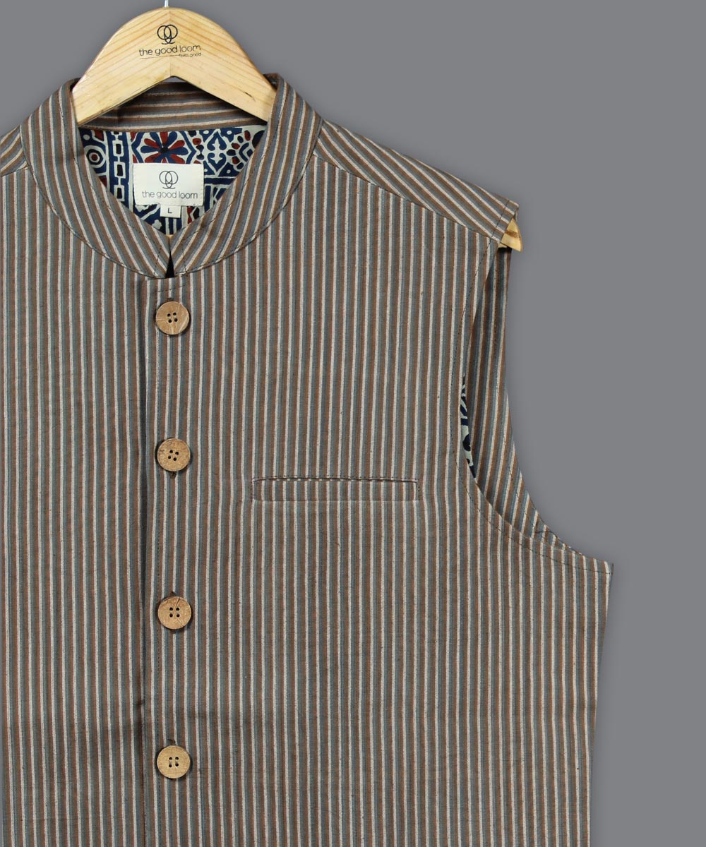 Brown stripe cotton nehru jacket