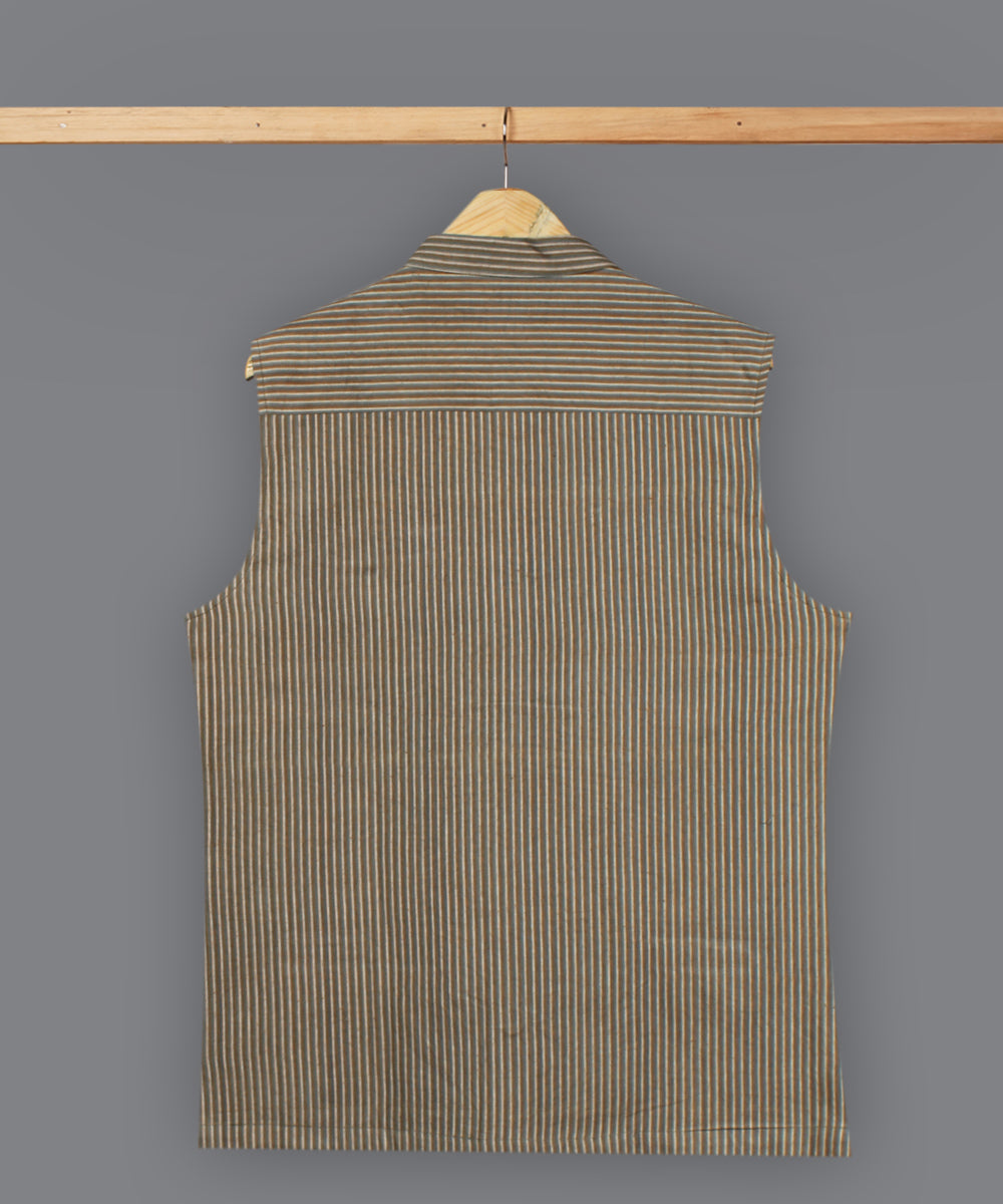 Brown stripe cotton nehru jacket