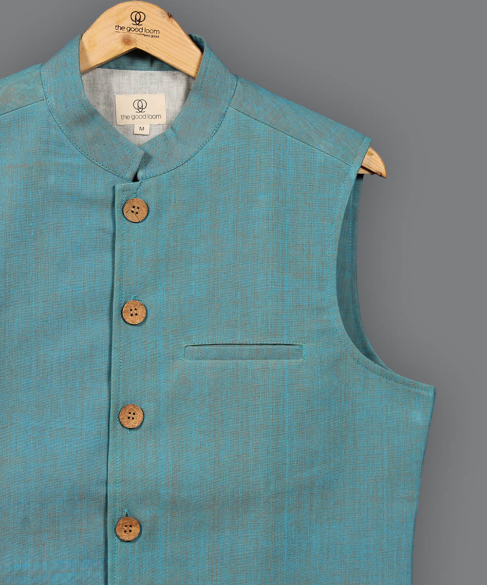 Light blue orange dual shade cotton nehru jacket