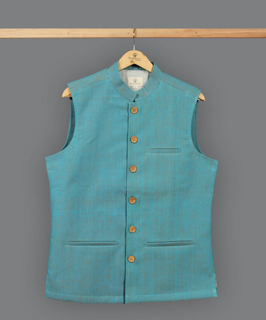 Light blue orange dual shade cotton nehru jacket