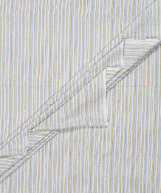 White blue green stripes handwoven bengal cotton fabric