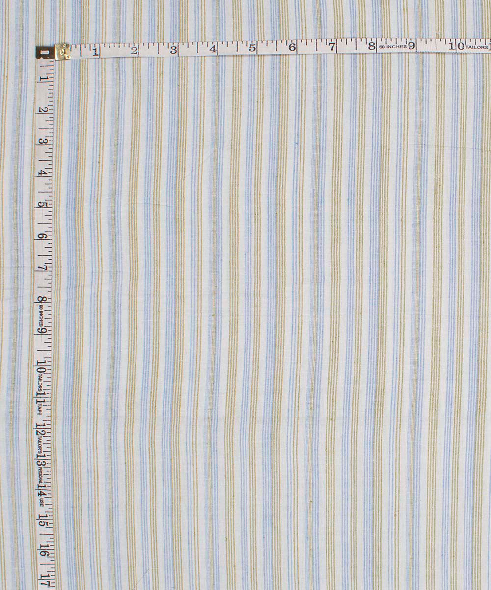 White blue green stripes handwoven bengal cotton fabric