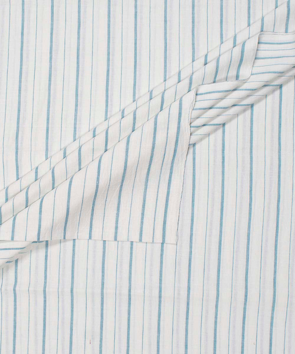 White aqua blue stripes handwoven bengal cotton fabric