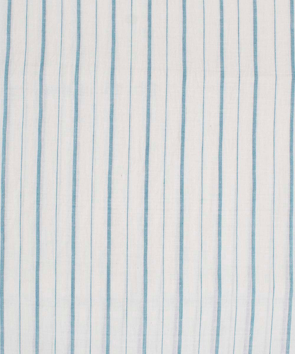 White aqua blue stripes handwoven bengal cotton fabric