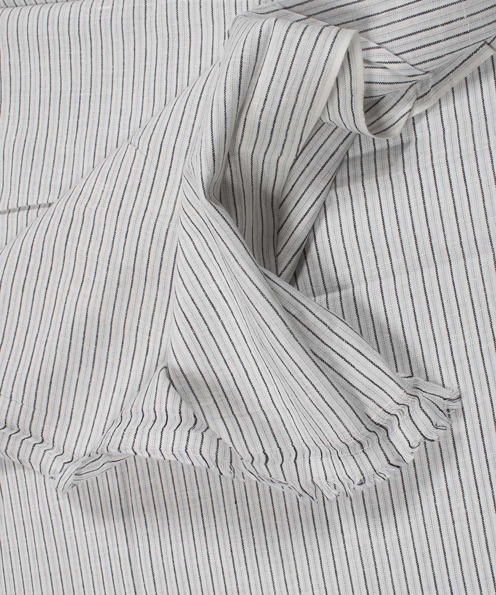 White black grey stripes handwoven bengal cotton fabric