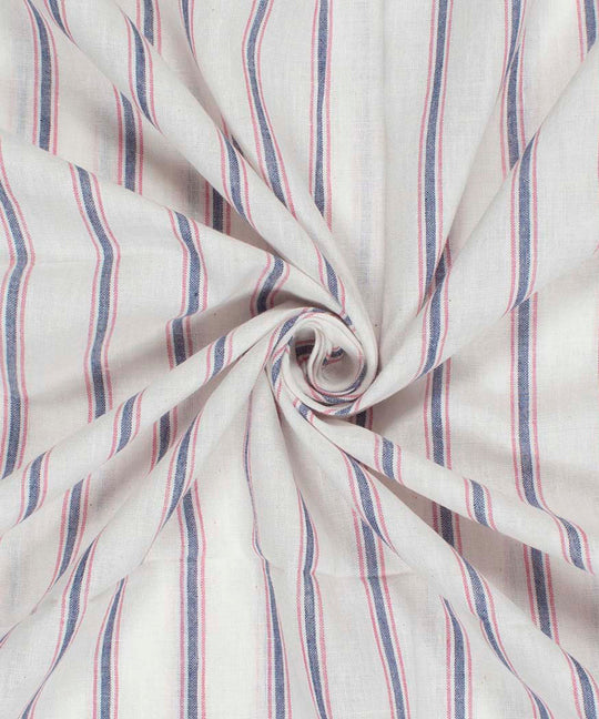 White pink blue stripes handwoven bengal cotton fabric