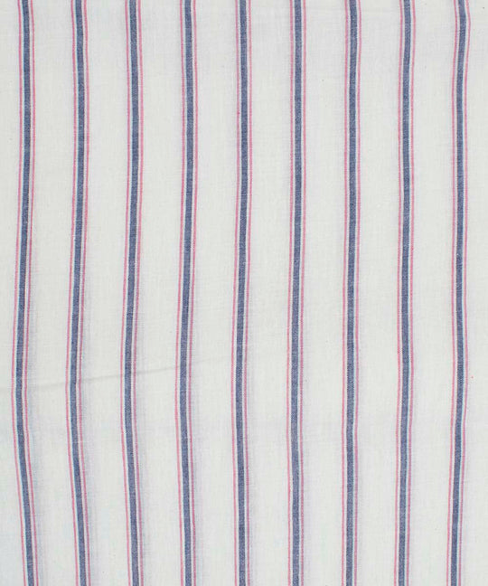 White pink blue stripes handwoven bengal cotton fabric