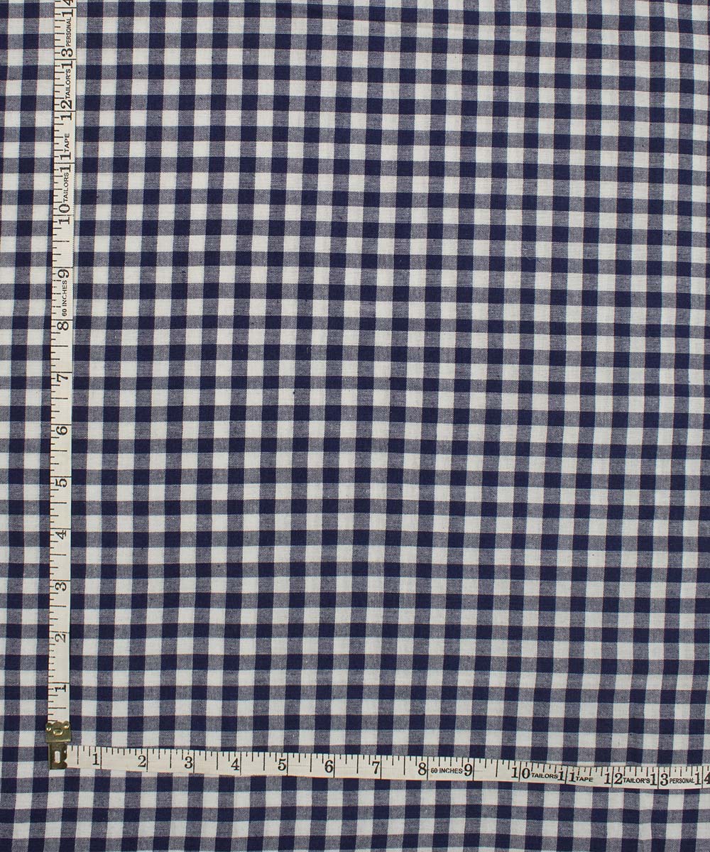 White navy blue checks handwoven bengal cotton fabric