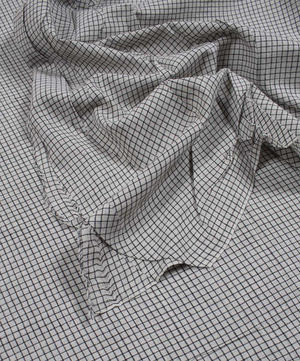 White black checks handwoven bengal cotton fabric