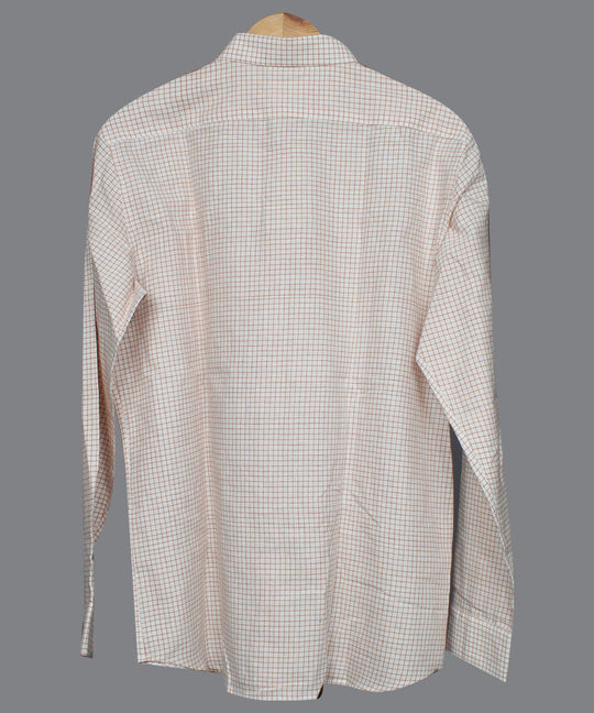 White orange check handwoven cotton formal collar shirt