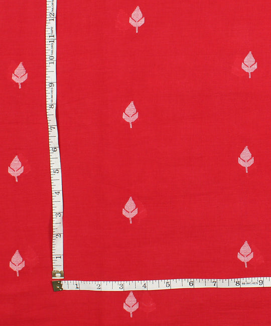 Red white handwoven leaf butti jamdani fabric