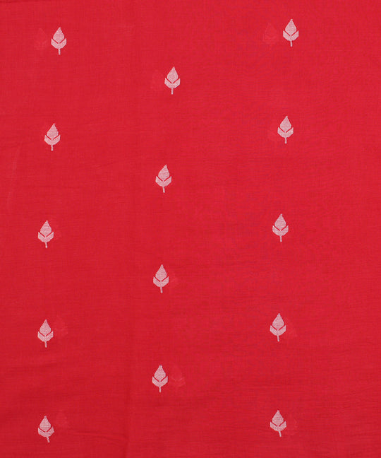 Red white handwoven leaf butti jamdani fabric