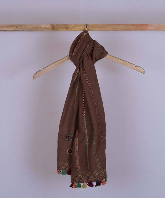 Brown lambani hand embroidered cotton stole