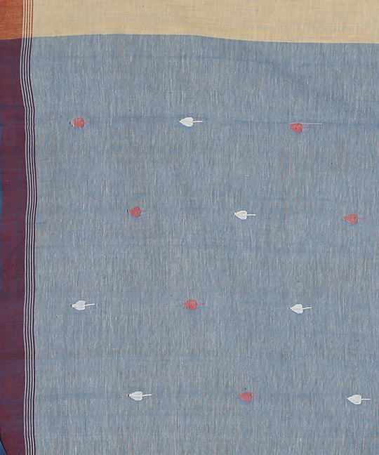 Beige jamdani cotton handwoven saree