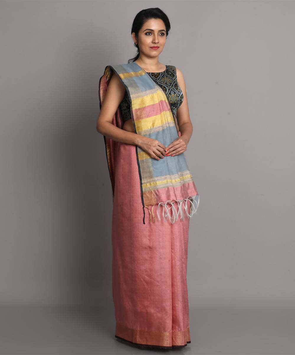 Light pink handwoven tussar silk saree