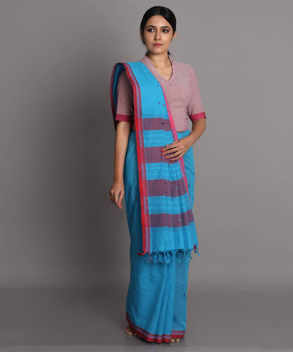 Light blue cotton handwoven saree