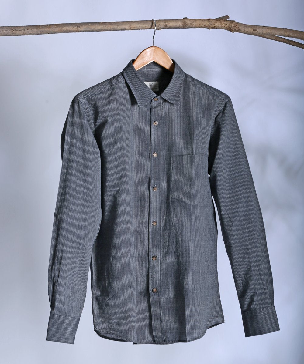 Dark grey pin striped collared shirt