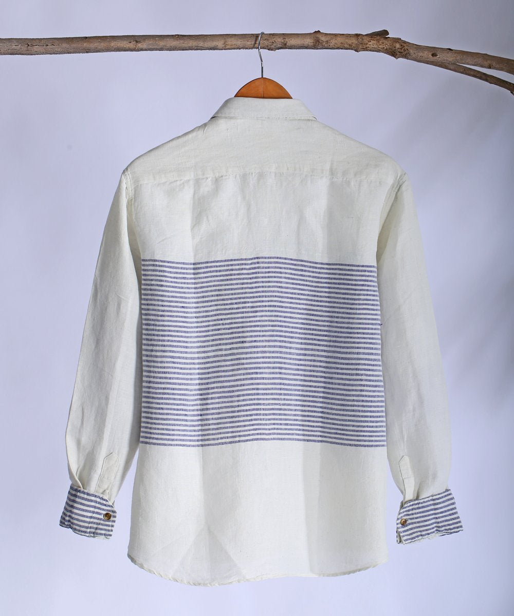 White blue engineered collared shirt