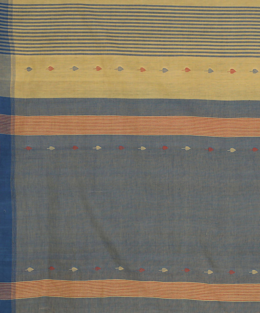 Brown blue cotton srikakulam jamdani handwoven saree