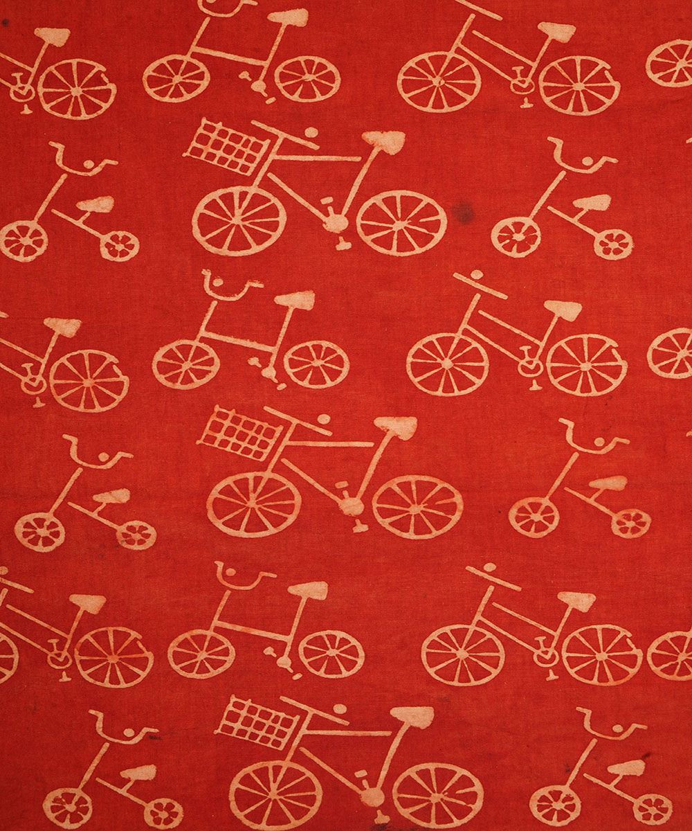 Red off white cycle print hand block print cotton linen fabric