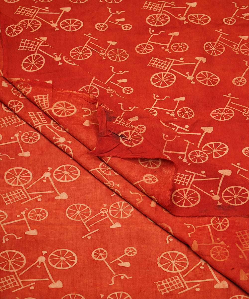 Red off white cycle print hand block print cotton linen fabric