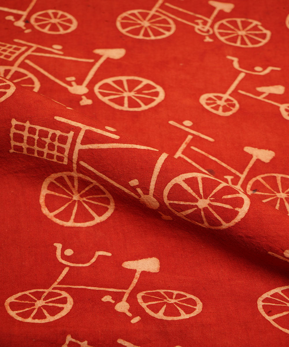 Red off white cycle print hand block print cotton linen fabric