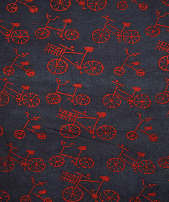 Blue red cycle print hand block print cotton linen fabric