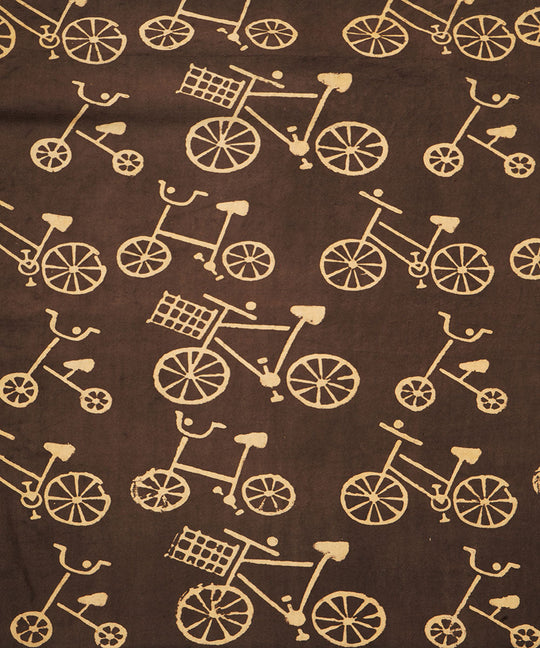 Black off white cycle design hand block print cotton linen fabric