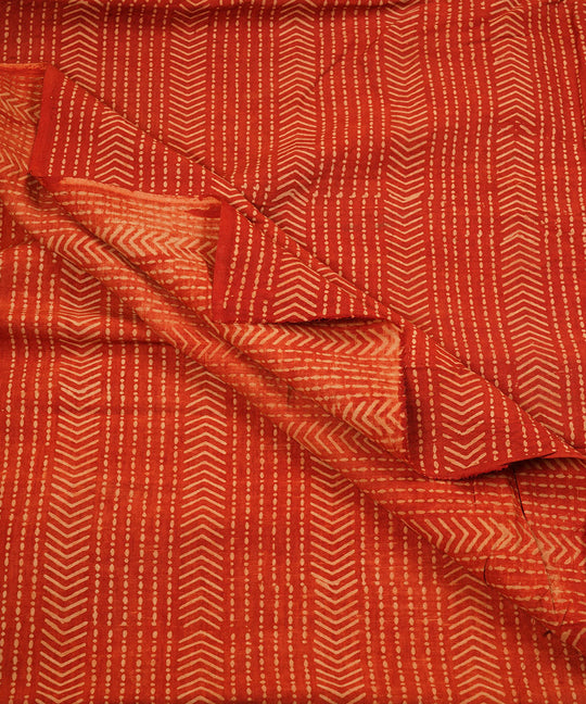 Red off white hand block print cotton linen fabric
