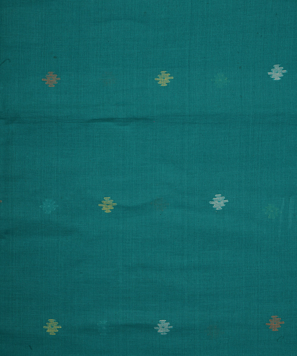 Teal handloom bengal cotton jamdani fabric