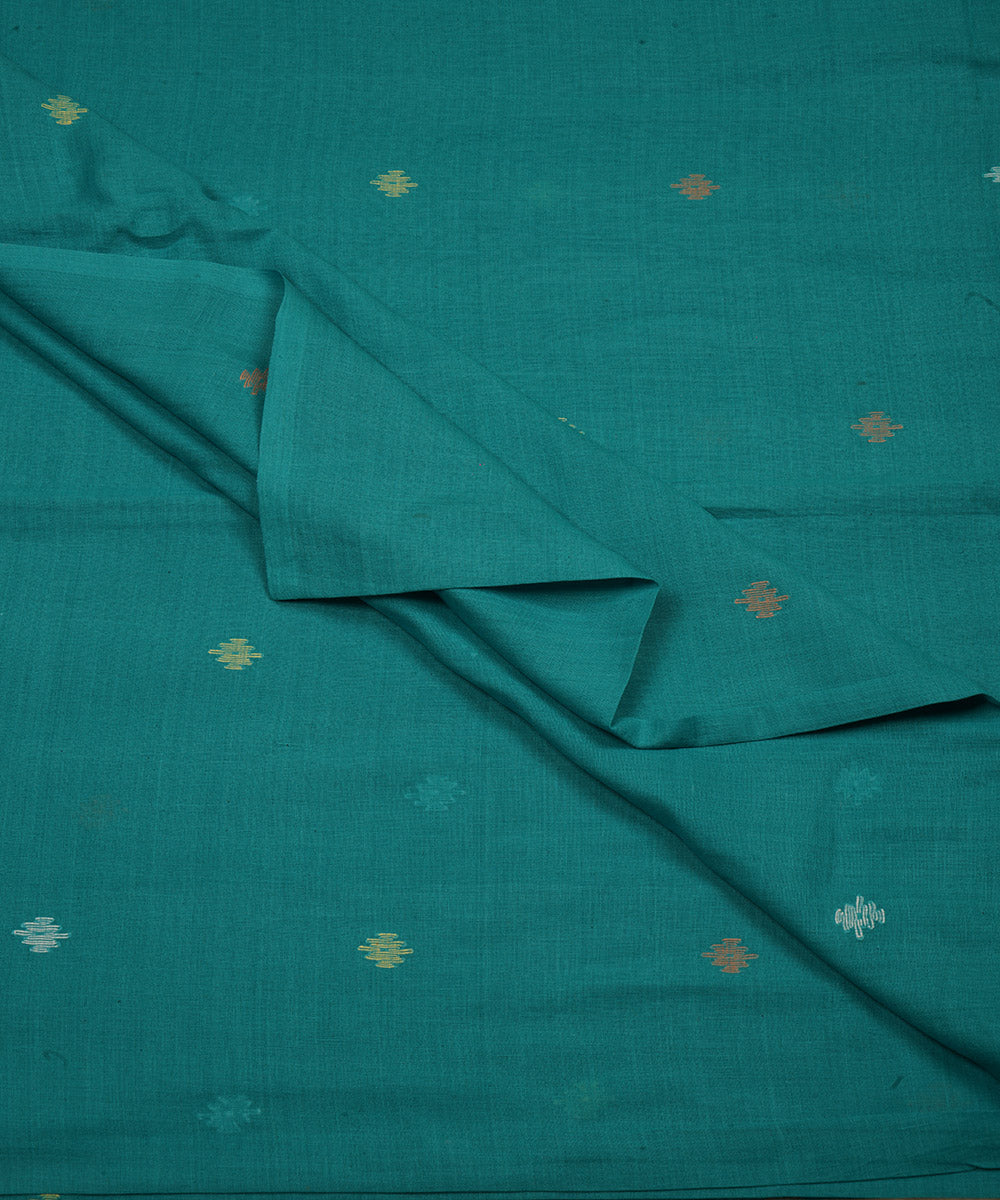 Teal handloom bengal cotton jamdani fabric