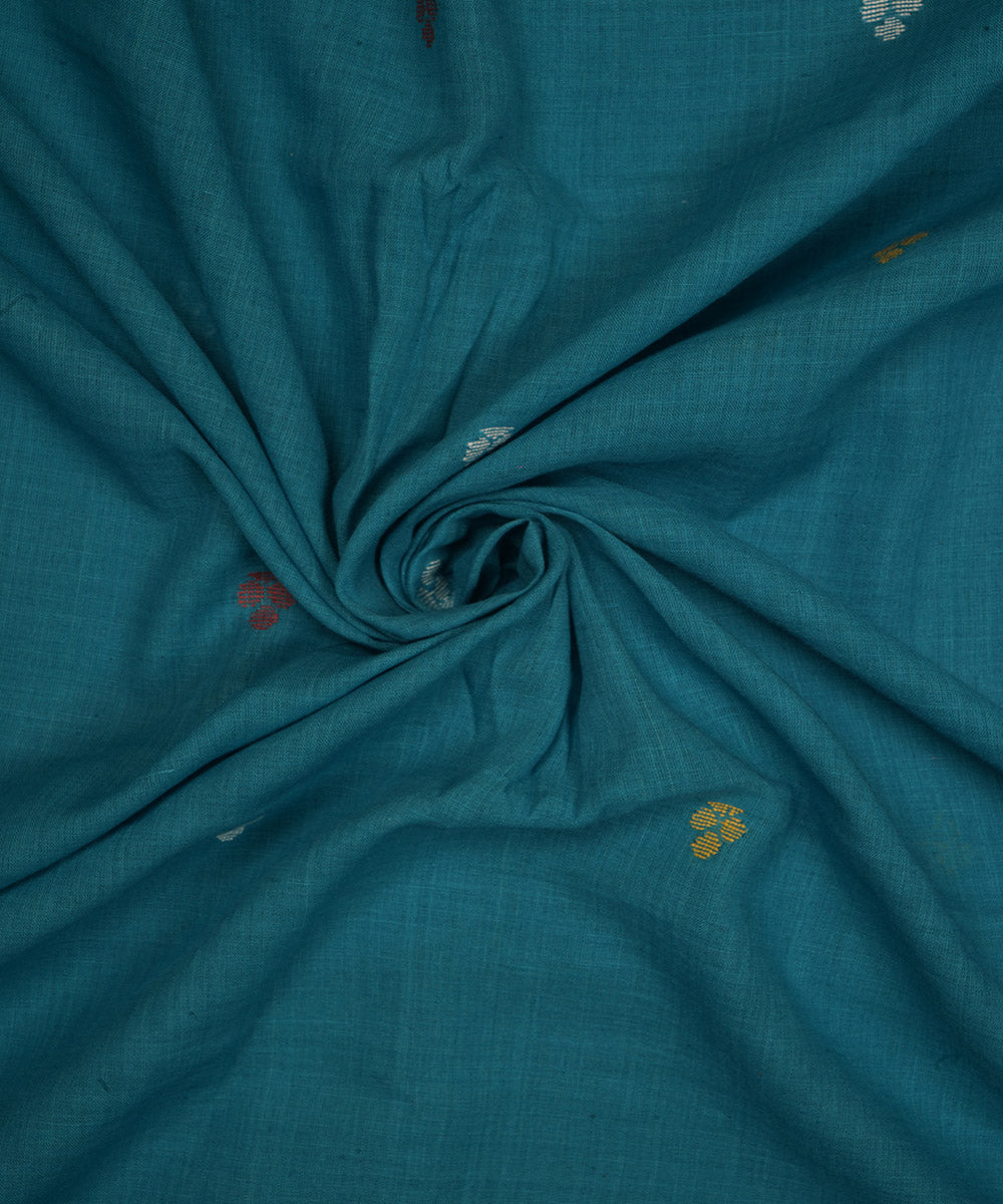 Teal hand loom bengal cotton jamdani fabric