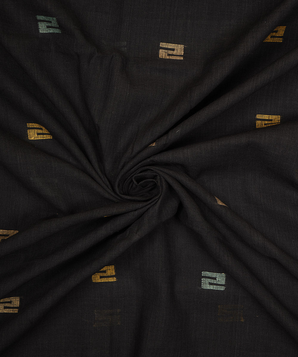 Black handloom bengal cotton jamdani fabric