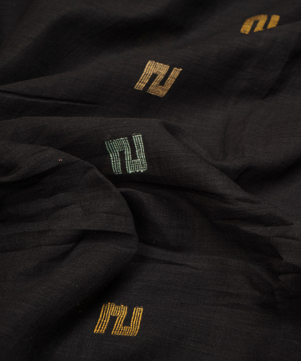 Black handloom bengal cotton jamdani fabric