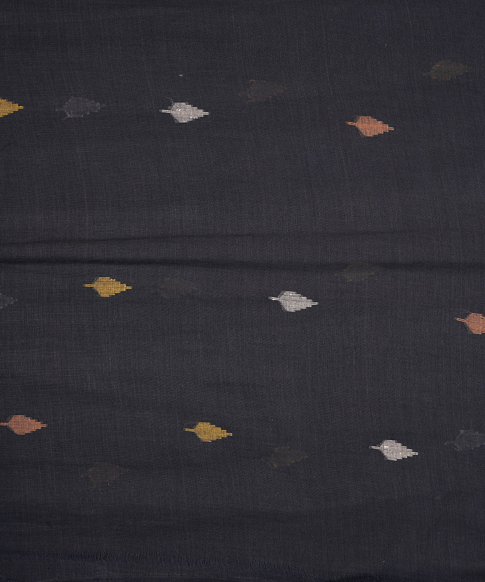 Black hand loom bengal cotton jamdani fabric