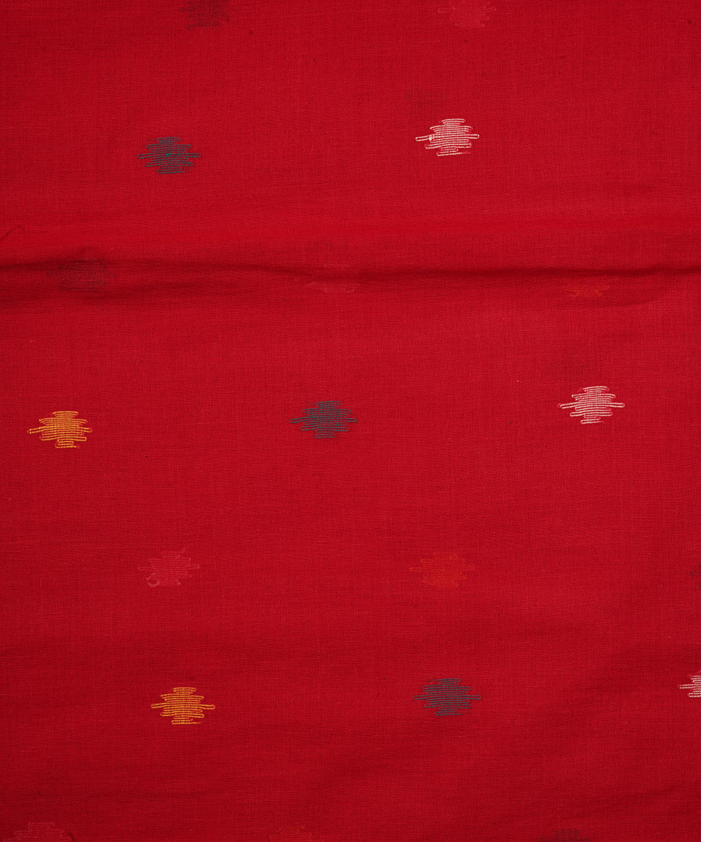 Red hand loom bengal cotton jamdani fabric