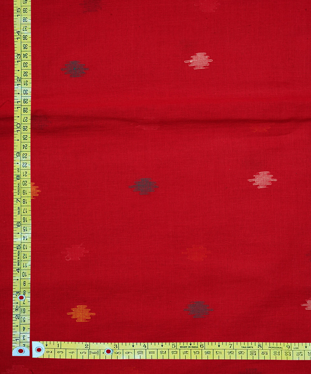 Red hand loom bengal cotton jamdani fabric