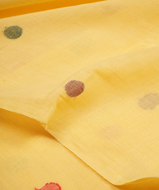 Lemon yellow handloom bengal cotton jamdani fabric