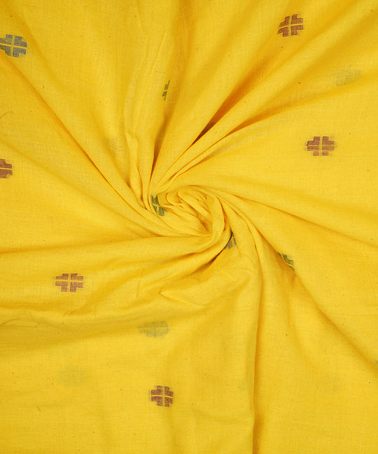 Yellow hand loom bengal cotton jamdani fabric