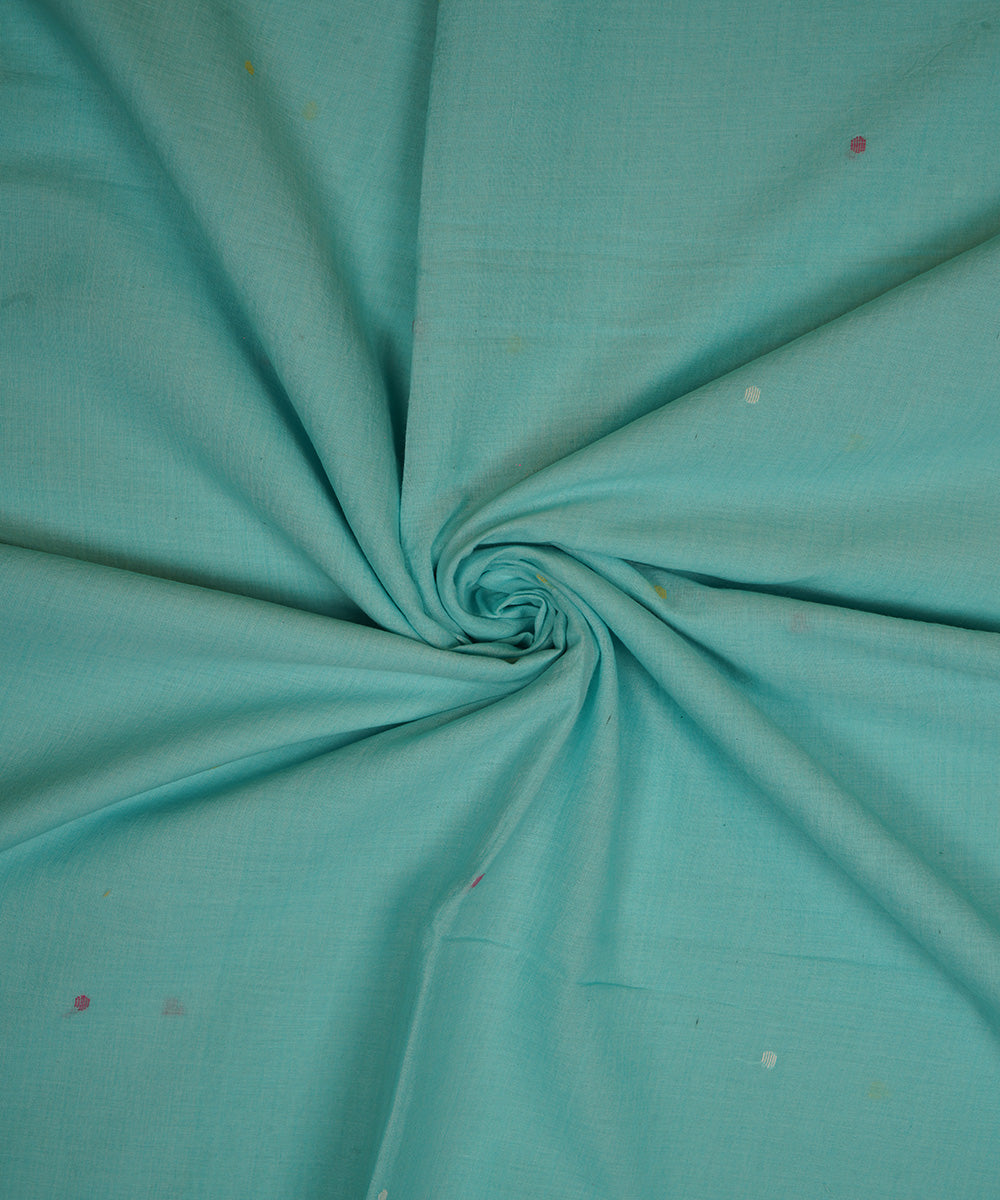 Aqua blue handwoven bengal cotton border design jamdani fabric