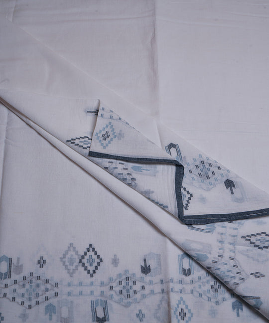 White handloom cotton border design jamdani fabric