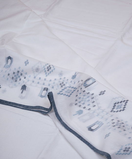White handloom cotton border design jamdani fabric