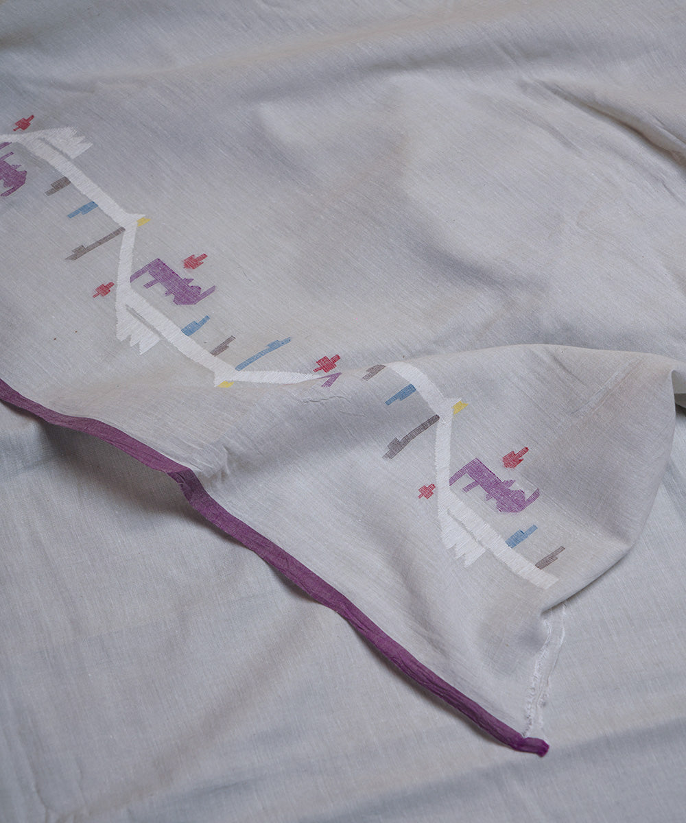 Grey handloom bengal cotton border design jamdani fabric