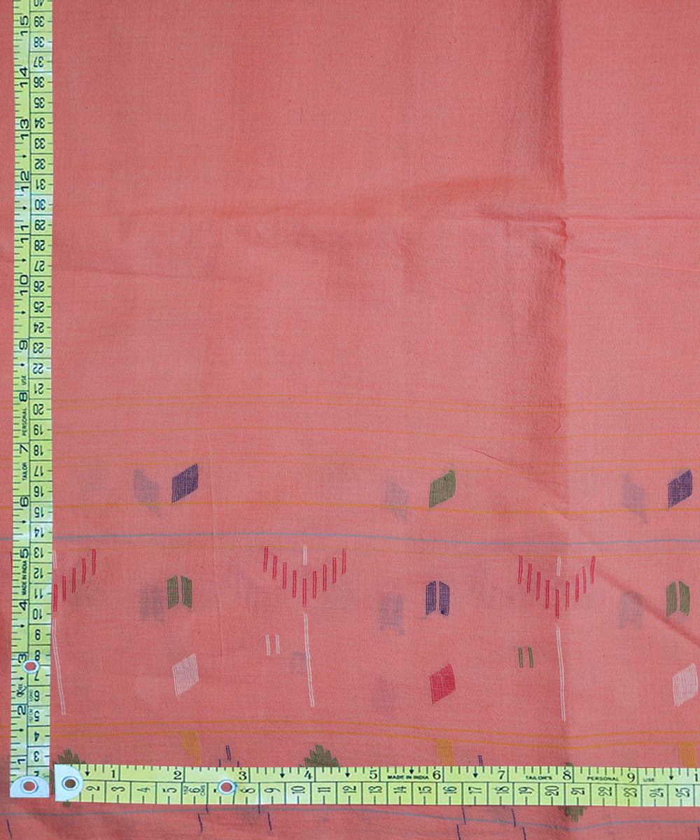 Peach handloom bengal cotton border design jamdani fabric
