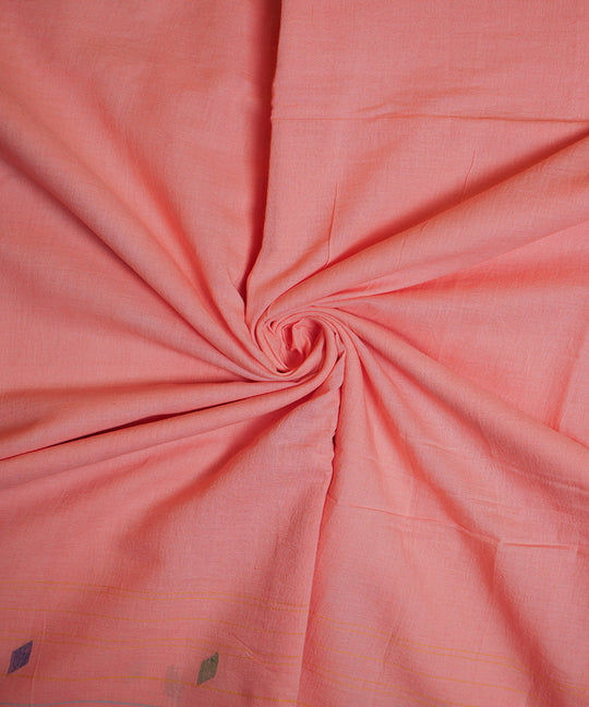 Peach handloom bengal cotton border design jamdani fabric