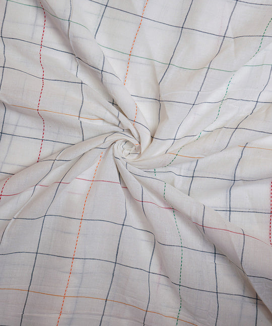 White handloom checks bengal cotton border design jamdani fabric
